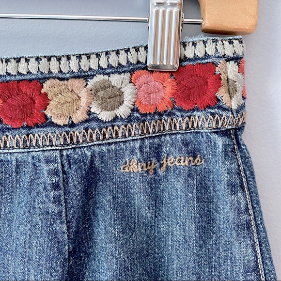 DKNY Jeans Denim Embroidered A-Line Skirt - Picture 4 of 9